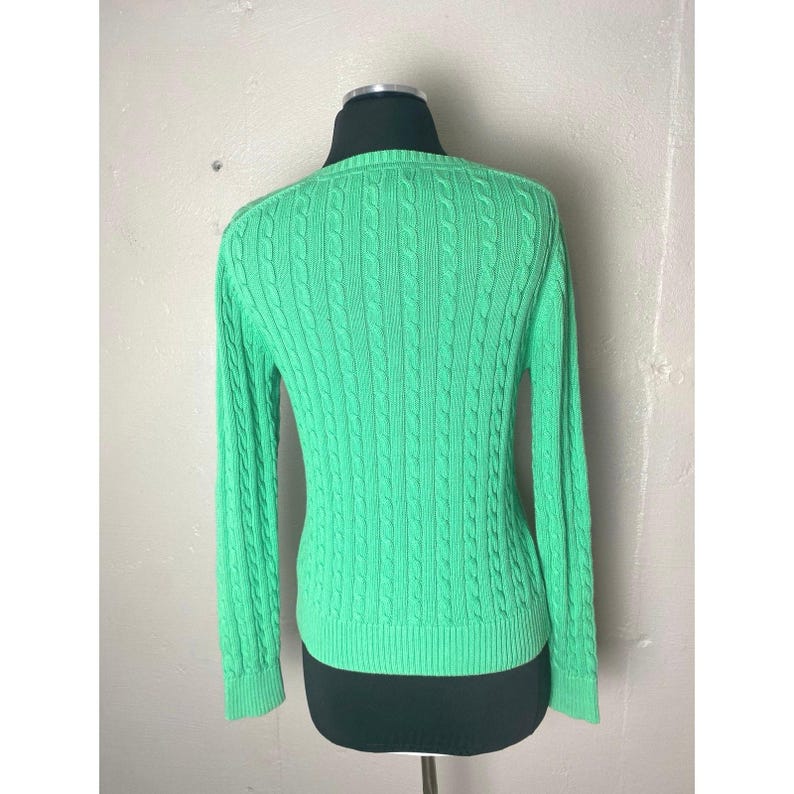 LILLY PULITZER Maria Cotton Cableknit Sweater Green Medium Pink Logo image 2