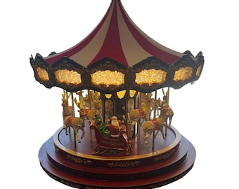 MR CHRISTMAS CAROUSEL 17” Hand Painted 10 Reindeer Animated Music Holiday Decor Christmas