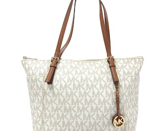 MICHAEL KORS TOTE Jet Set Signature Beige Carryall Shoulder Bag
