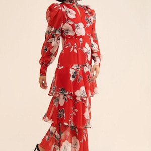 ANTHROPOLOGIE MAXI NWT Exquise Floral Tiered Mock Neck Dress Medium image 1