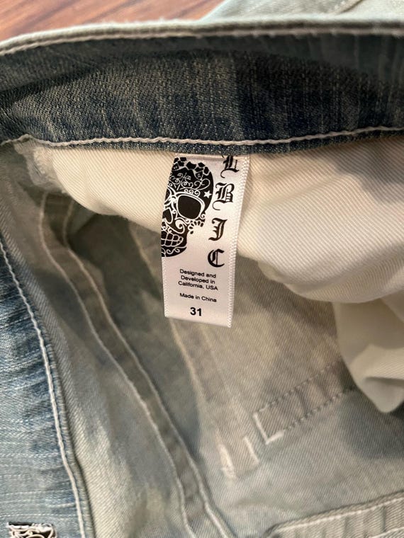 Laguna Beach Jean Co. Women's Acid Wash Skull Studded Low Waist