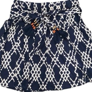 ANTHROPOLOGIE RIMBAUD SKIRT Tie Waist Mini Blue White Tassel Medium immagine 6