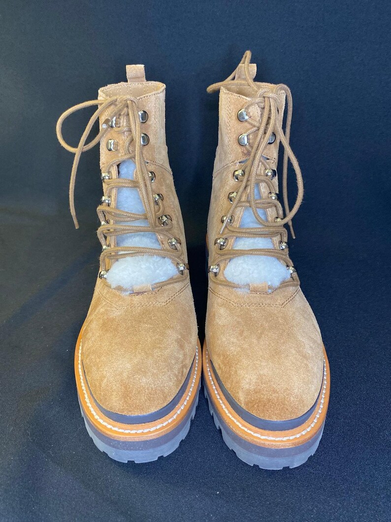 MARC FISHER SHEARLING Winter Lace Up Combat Boots Camel Womens 9 image 6