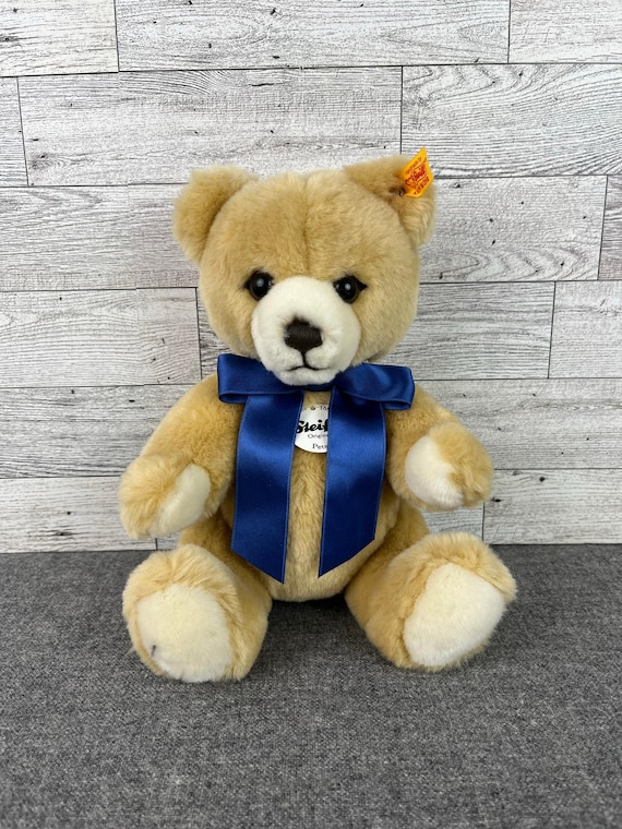 Steiff PETSY Teddy Bear Vintage Honey Plush COLLECTIBLE 8.5in BLUE