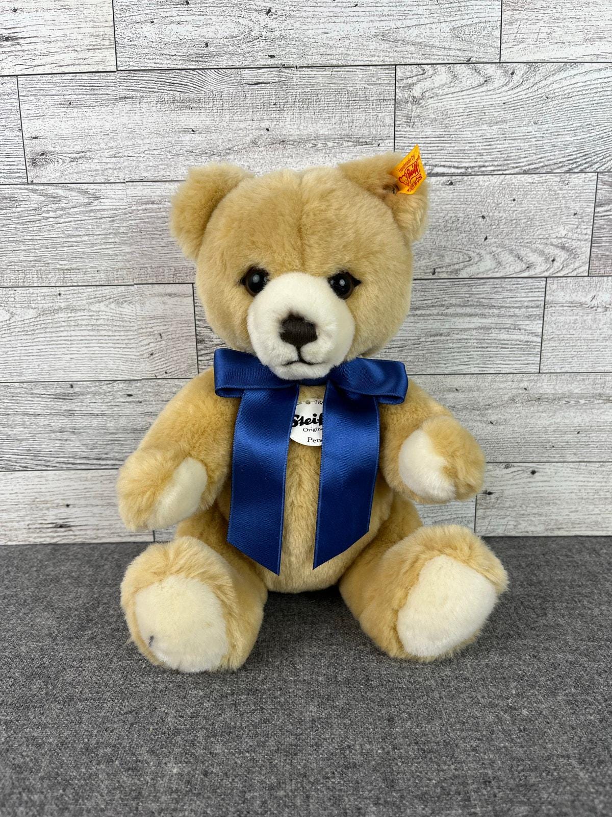 Steiff PETSY Teddy Bear Vintage Honey Plush COLLECTIBLE 8.5in BLUE