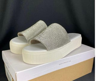 JESSICA SIMPSON SANDAL Ezira Platform Slide Silver Shimmer Size 10M