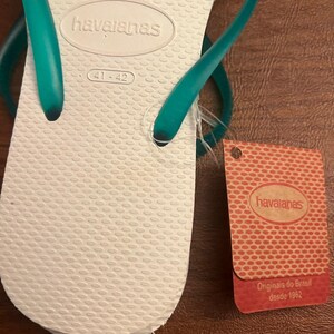 HAVAIANAS SLIM FLIP White Teal Logo Pop Up Sandals Womens 10 10.5 image 3