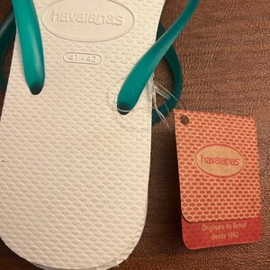 HAVAIANAS SLIM FLIP White Teal Logo Pop Up Sandals Womens 10 10.5 image 7