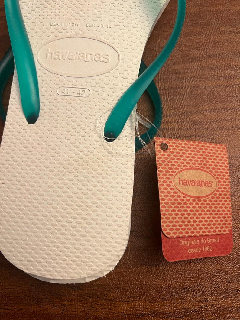 HAVAIANAS SLIM FLIP White Teal Logo Pop Up Sandals Womens 10 10.5 image 7