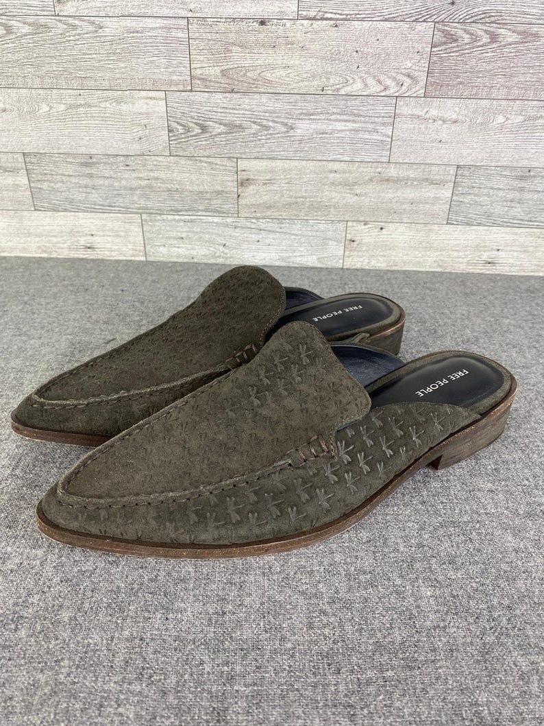 FREE PEOPLE Dragonfly Embossed Leather Loafers Brown Slip On Size 8.5 image 2