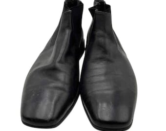 San Remo Mens Black Leather Square Toe Pull On Ankle Chelsea Boots Size 9.5