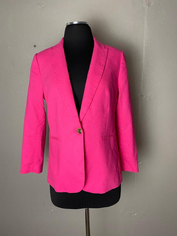 J.Crew, Blazer Parke Fuchsia J.Crew Stretch Linen Career Jacket Pink Petite 6P NWT