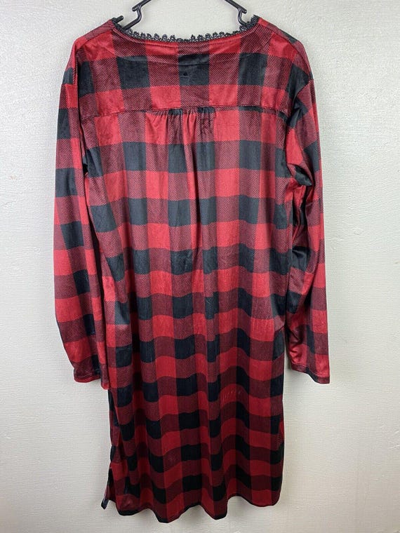 NWT Ashford Brooks Mink FLEECE Red and Black Buffalo Plaid Nightgown Size XL Etsy