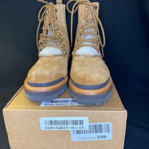MARC FISHER SHEARLING Winter Lace Up Combat Boots Camel Womens 9 image 9