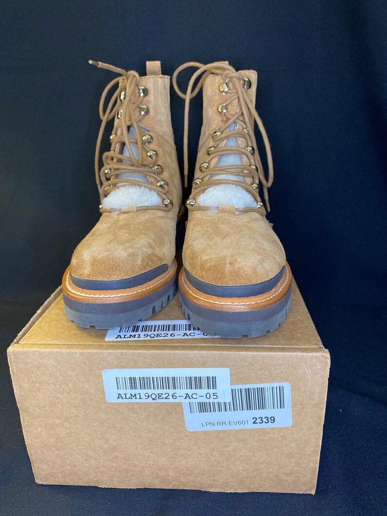 MARC FISHER SHEARLING Winter Lace Up Combat Boots Camel Womens 9 image 9