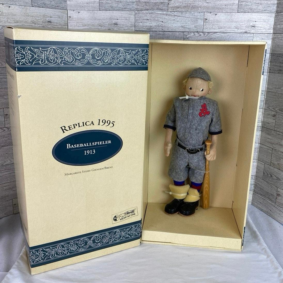 STEIFF BEAR Baseball Player 17”LIMITED Ed 1913 Felt Wooden Bat