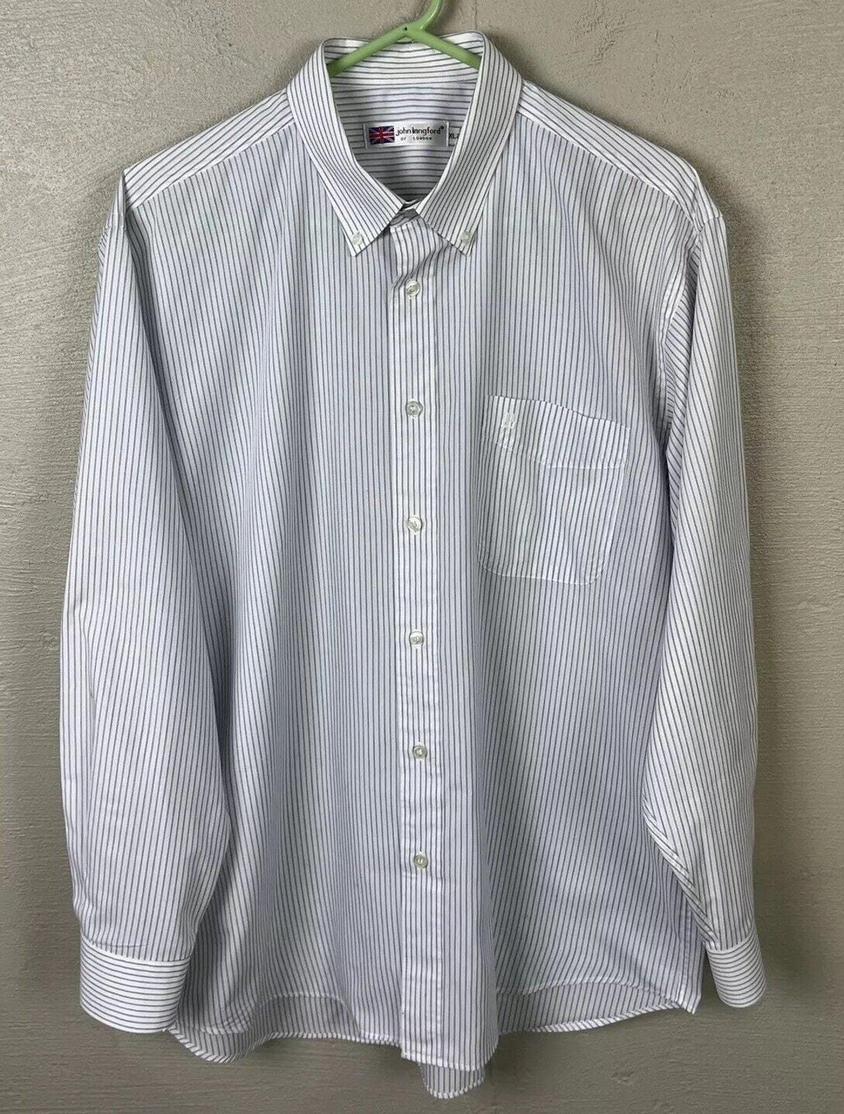John Langford Of London Men’s White/Blue Stripe Button Up Dress Shirt Size 2XL