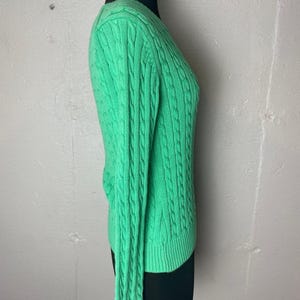 LILLY PULITZER Maria Cotton Cableknit Sweater Green Medium Pink Logo image 4