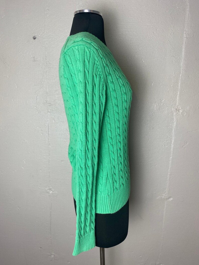 LILLY PULITZER Maria Cotton Cableknit Sweater Green Medium Pink Logo image 4
