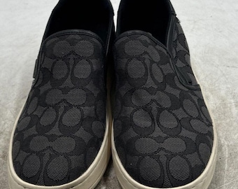 Coach Mens Black Signature Canvas Slip On Loafers Round Toe Sneaker Shoes US 8.5