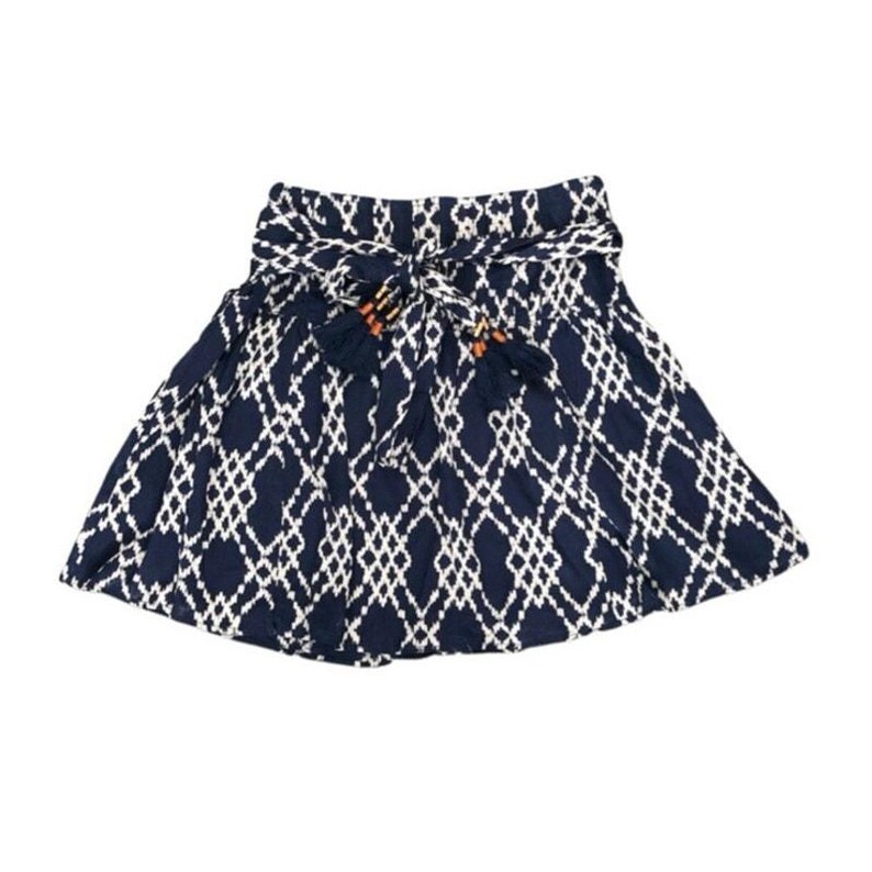 ANTHROPOLOGIE RIMBAUD SKIRT Tie Waist Mini Blue White Tassel Medium immagine 5