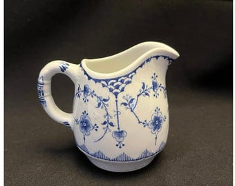 FURNIVALS BLUE DENMARK Creamer England Porcelain Floral Pitcher Vintage