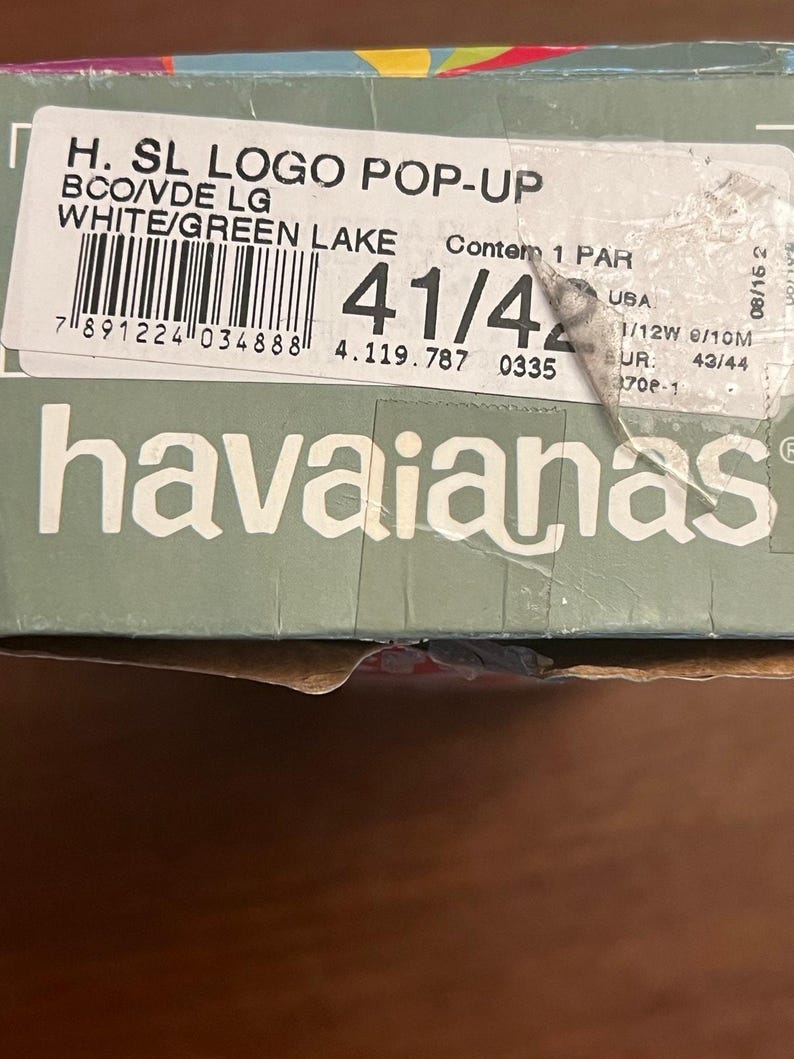 HAVAIANAS SLIM FLIP White Teal Logo Pop Up Sandals Womens 10 10.5 image 4