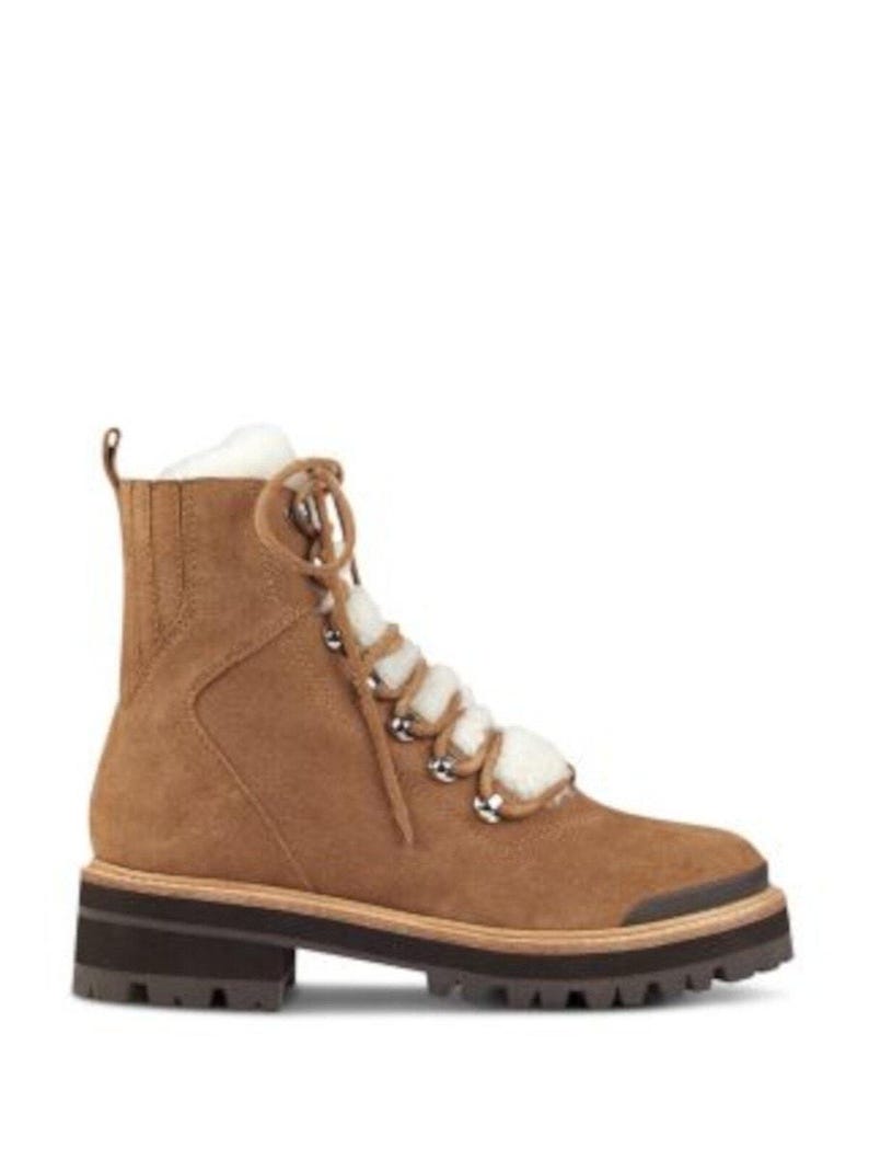 MARC FISHER SHEARLING Winter Lace Up Combat Boots Camel Womens 9 image 3