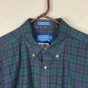 Vintage PENDLETON Men’s BLACKWATCH Tartan Wool Button Up Shirt XL Long image 2