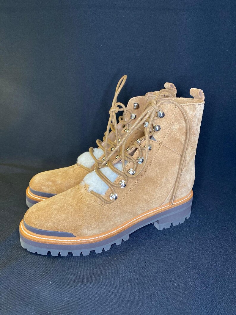 MARC FISHER SHEARLING Winter Lace Up Combat Boots Camel Womens 9 image 4