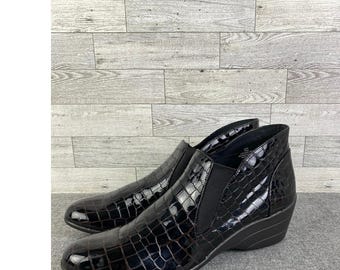 DAVID TATE Alligator Croc Leather Wedge Ankle Boots Narrow 12 SS Booties
