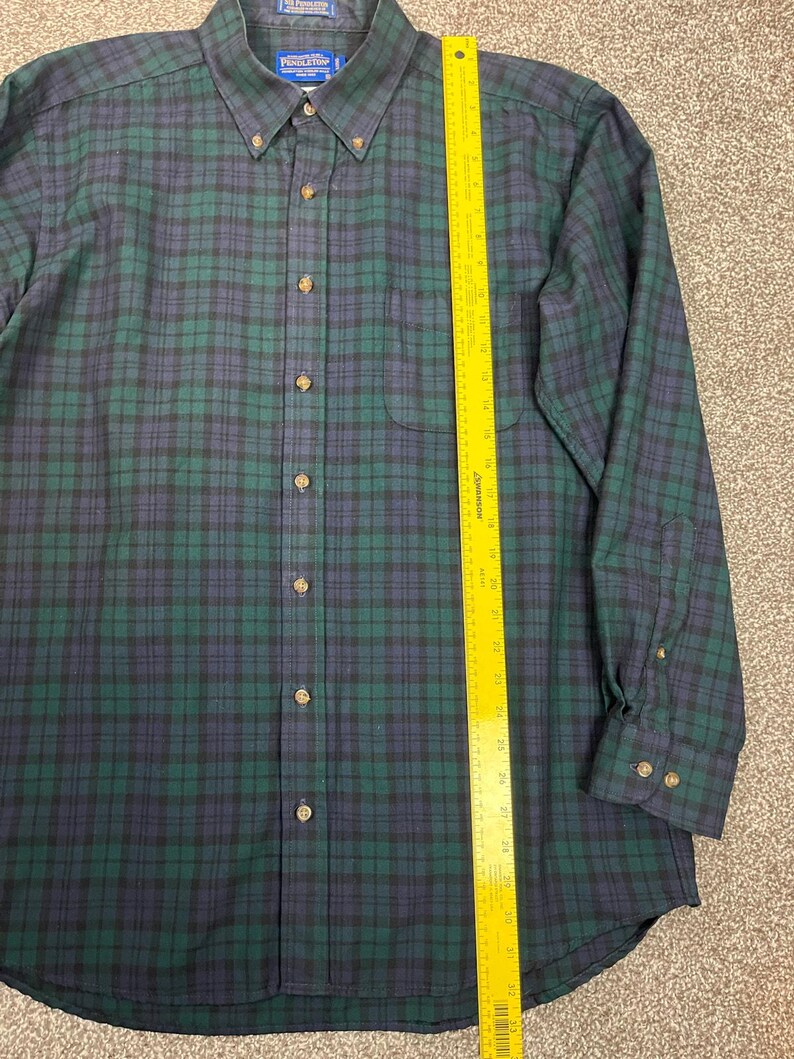 Vintage PENDLETON Men’s BLACKWATCH Tartan Wool Button Up Shirt XL Long image 3