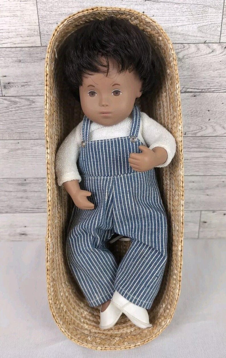 12 Vintage Sweet Sasha Baby Doll 510 Denim Playsuit Brown Hair England