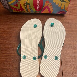 HAVAIANAS SLIM FLIP White Teal Logo Pop Up Sandals Womens 10 10.5 image 6