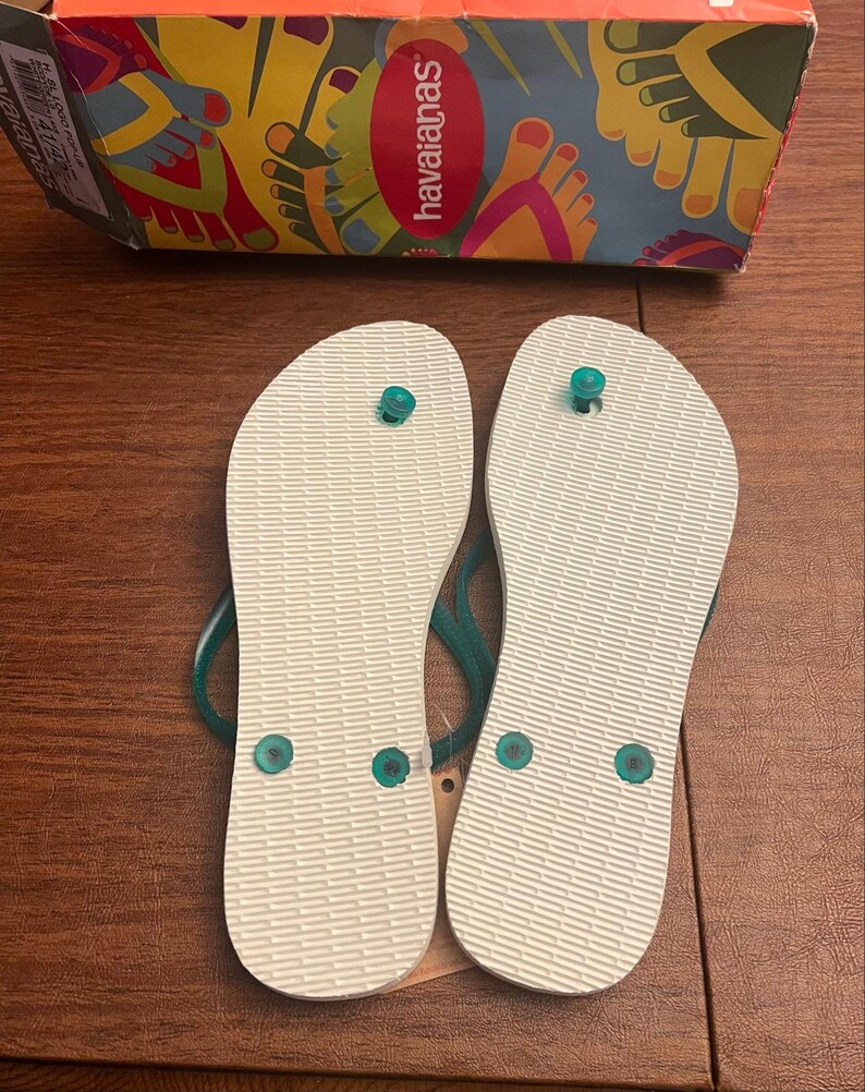 HAVAIANAS SLIM FLIP White Teal Logo Pop Up Sandals Womens 10 10.5 image 6