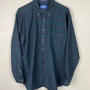 Vintage PENDLETON Men’s BLACKWATCH Tartan Wool Button Up Shirt XL Long image 1