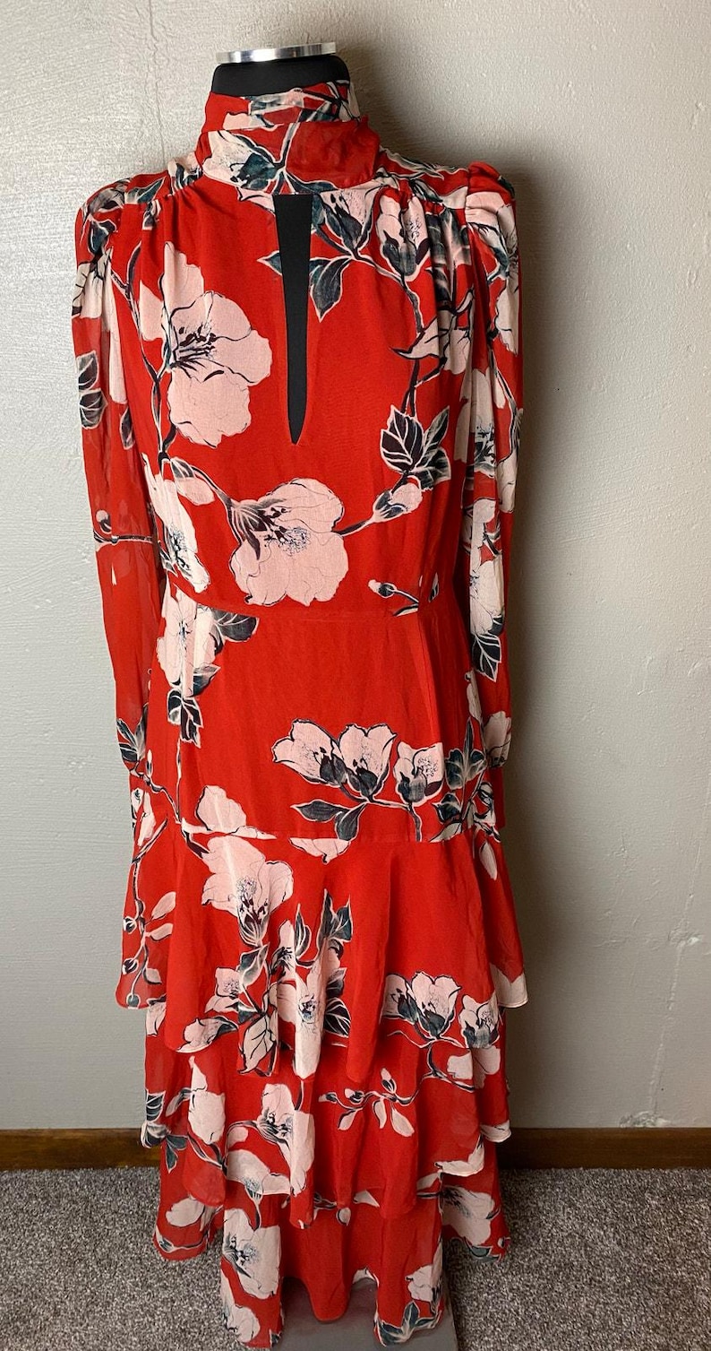ANTHROPOLOGIE MAXI NWT Exquise Floral Tiered Mock Neck Dress Medium image 3