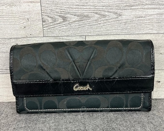 COACH ASHLEY WALLET Vintage Black Signature Trifold Snap Closure Organizer