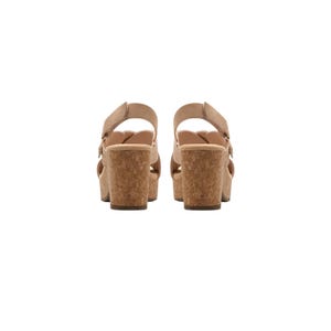 CLARKS NERISA COMFORT Sandal Cork Wedge Nubuck Slingback Beige Size 10 afbeelding 7