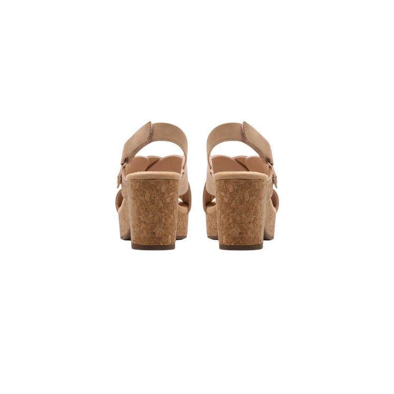 CLARKS NERISA COMFORT Sandal Cork Wedge Nubuck Slingback Beige Size 10 afbeelding 7