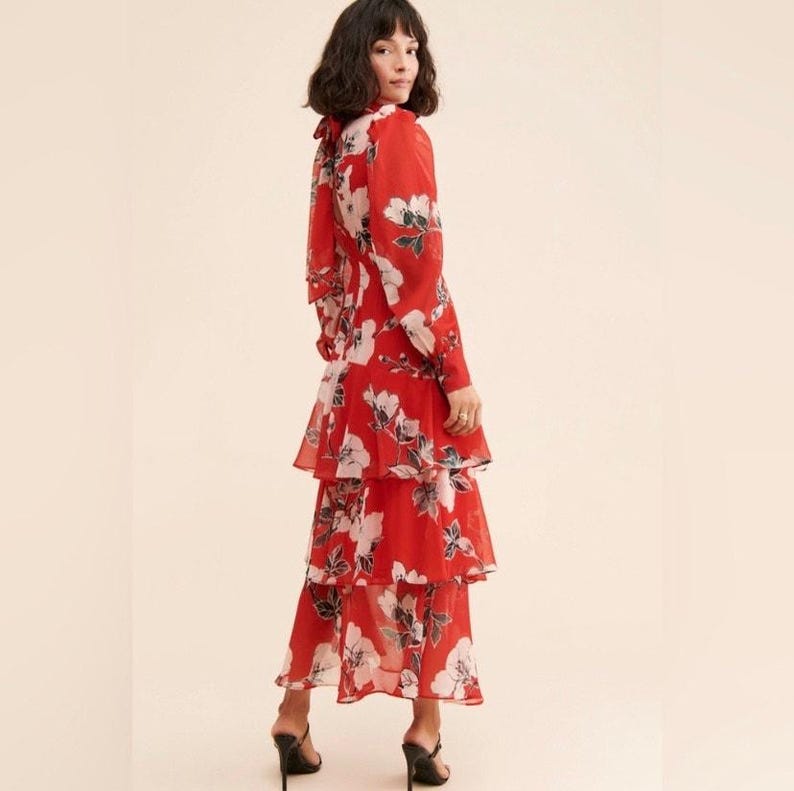 ANTHROPOLOGIE MAXI NWT Exquise Floral Tiered Mock Neck Dress Medium image 2