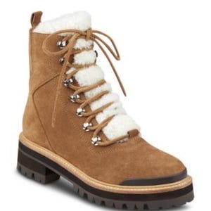 MARC FISHER SHEARLING Winter Lace Up Combat Boots Camel Womens 9 image 1