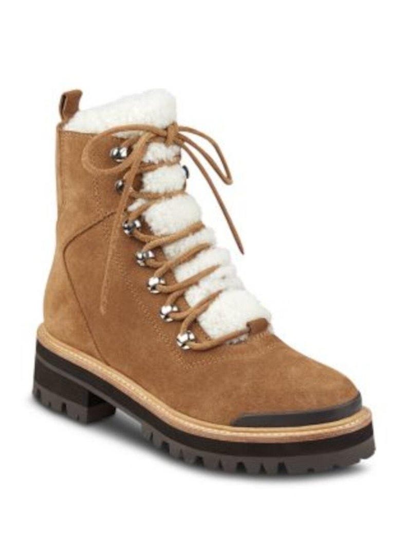 MARC FISHER SHEARLING Winter Lace Up Combat Boots Camel Womens 9 image 1