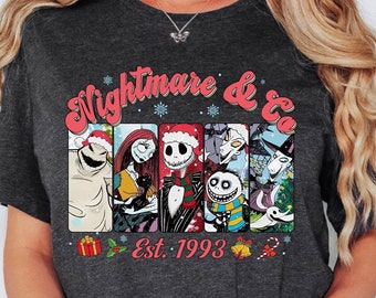Nightmare & Co Christmas Shirt, Disney Shirts, Jack Skellington Xmas, Jack and Sally Holiday Tshirt, Disneyland Family Trip, Christmas Gift