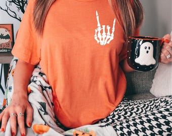 Funny Skeleton Hand Rock On Halloween T-Shirt