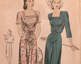 Misses' Vintage 1940's Vogue One-Piece Dress Sewing Pattern Vogue 5178  Size 18 Bust 36  Complete Unprinted