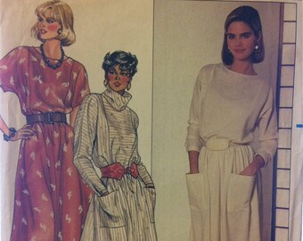 Pullover Dress Sewing Pattern Butterick 6681 Misses' Size 8-10-12 Bust 30-32-34 Inches Complete Uncut