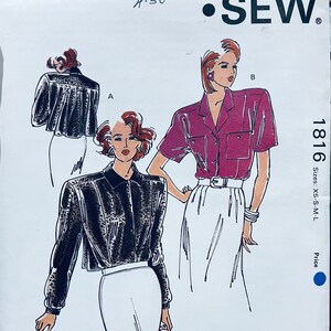 Misses' Blouses with Extended Shoulders 80's Sewing Pattern Kwik Sew 1816  Size XS-L Bust 31-41 inches Uncut Complete