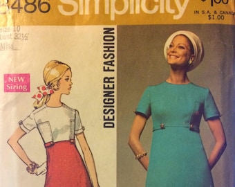 UNCUT Vintage 1969 Simplicity 8486 Misses' Dress  Designer Fashion Size 10 Bust 32 complete Uncut