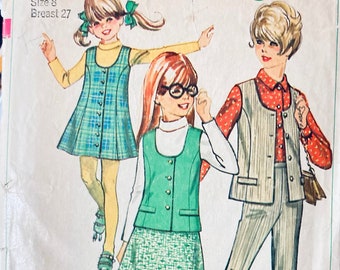 Girls' Jumper, Weskit, Skirt, and Pants Sewing Pattern...Simplicity 7838...  Size 8 Chest 27 inches   Complete